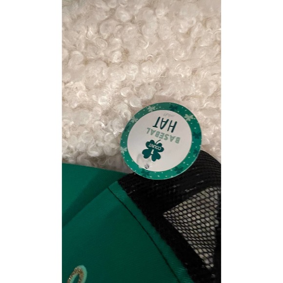 Lucky Green Baseball Cap with Shamrock on the Visor and Mesh back. Adjustble - Picture 4 of 10